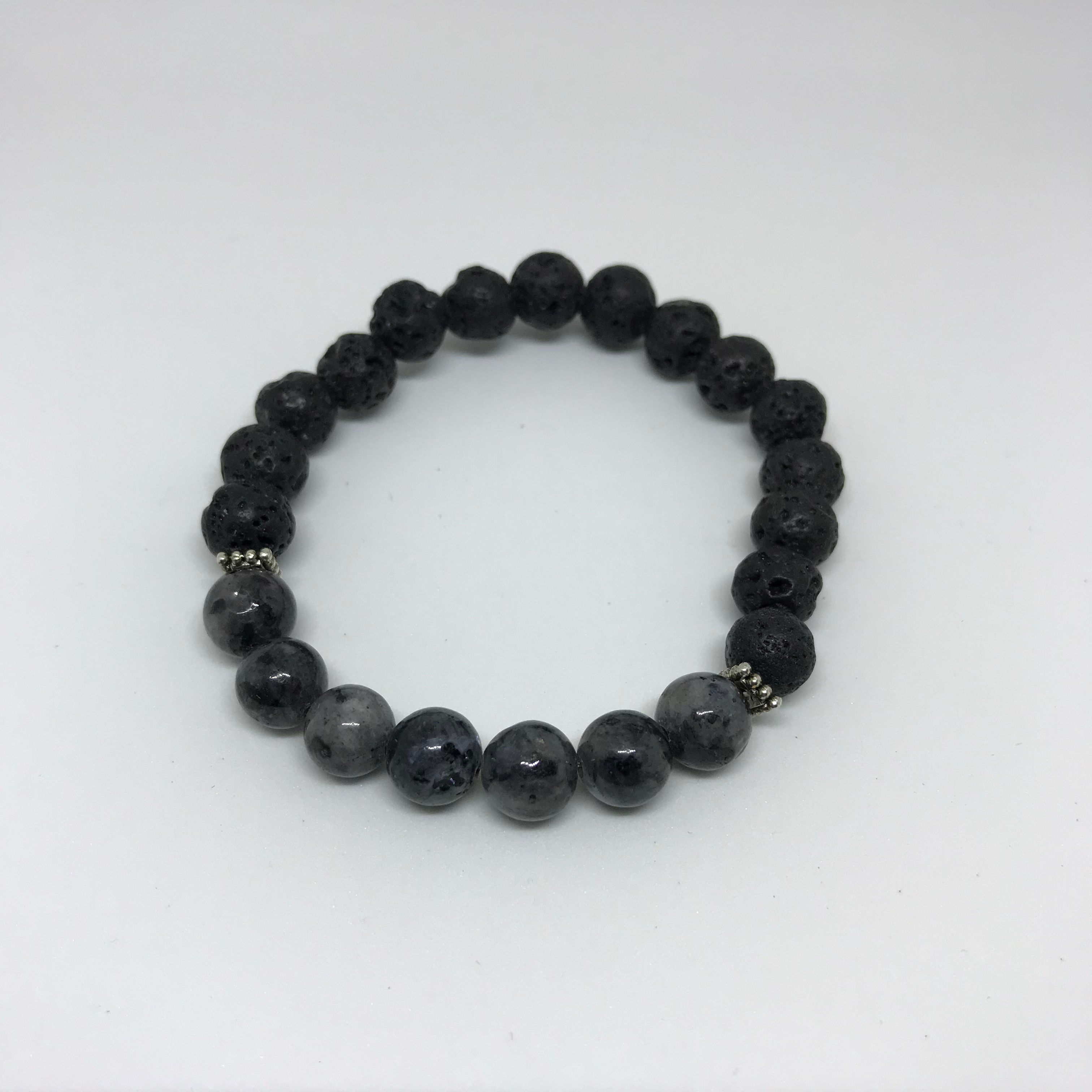 Dark Gray Labradorite & Lava Bracelet