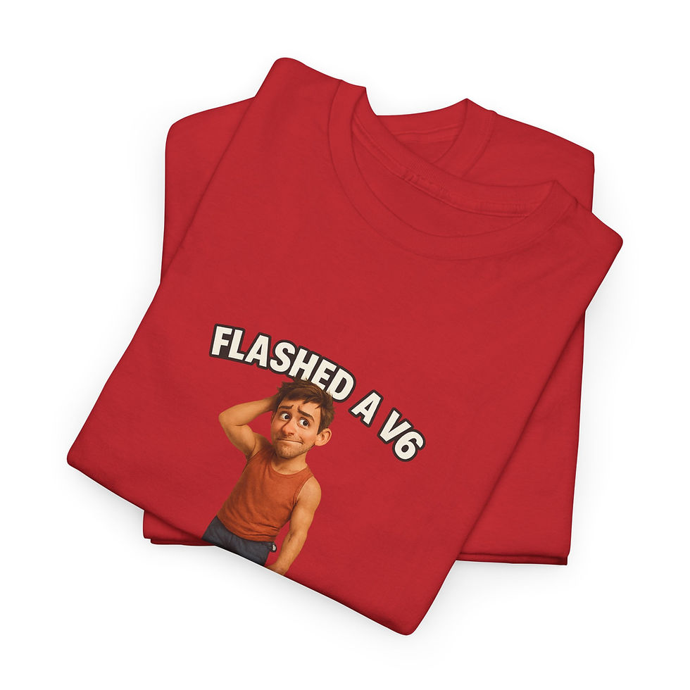 Thumbnail: Funny Climbing T-Shirt – Flashed V6, Defeated by V2 (Male Character)