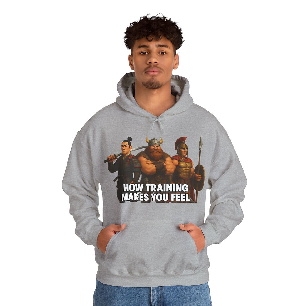 Thumbnail: Funny Gym Hoodie – How Training Makes You Feel (Warrior Trio)