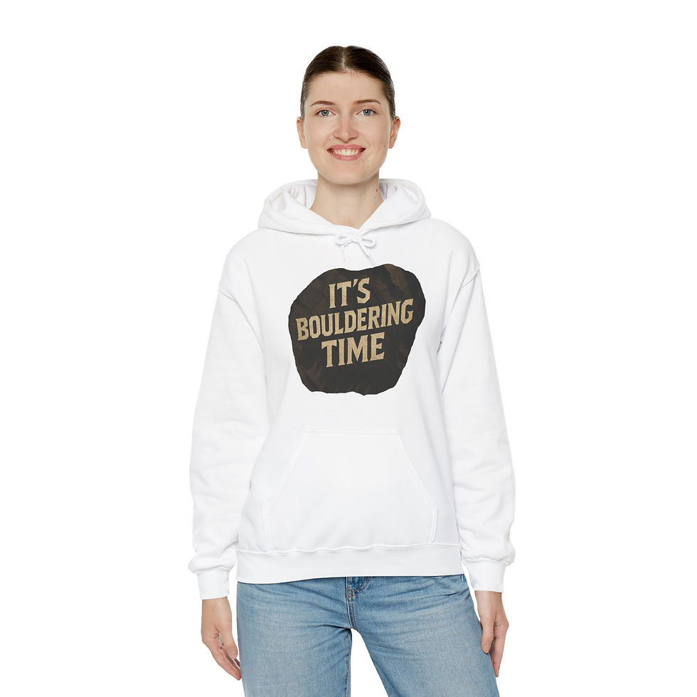 Thumbnail: It’s Bouldering Time Hoodie – Text on Boulder Design