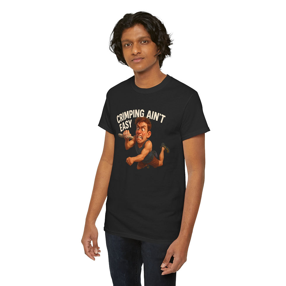 Thumbnail: Funny Climbing T-Shirt – Crimping Ain’t Easy (Male Character)