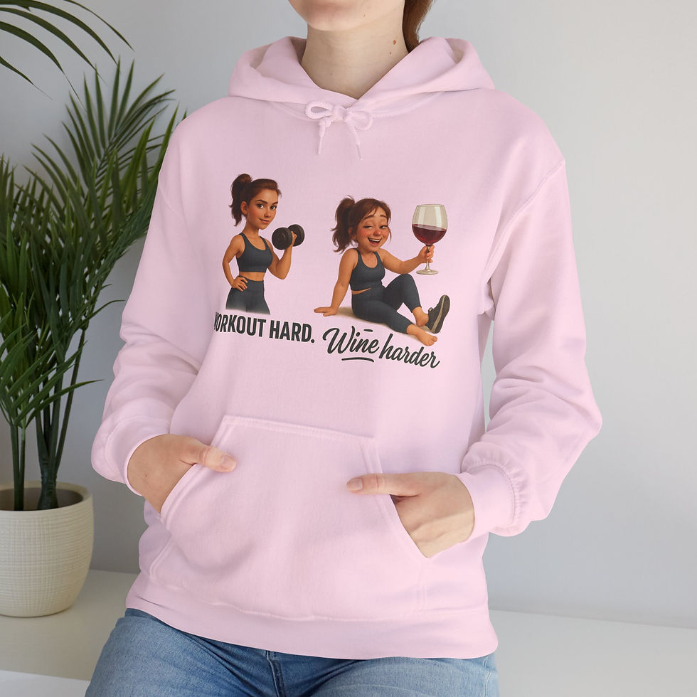 Thumbnail: Unisex Hoodie – Workout Hard, Wine Harder (Female Character)