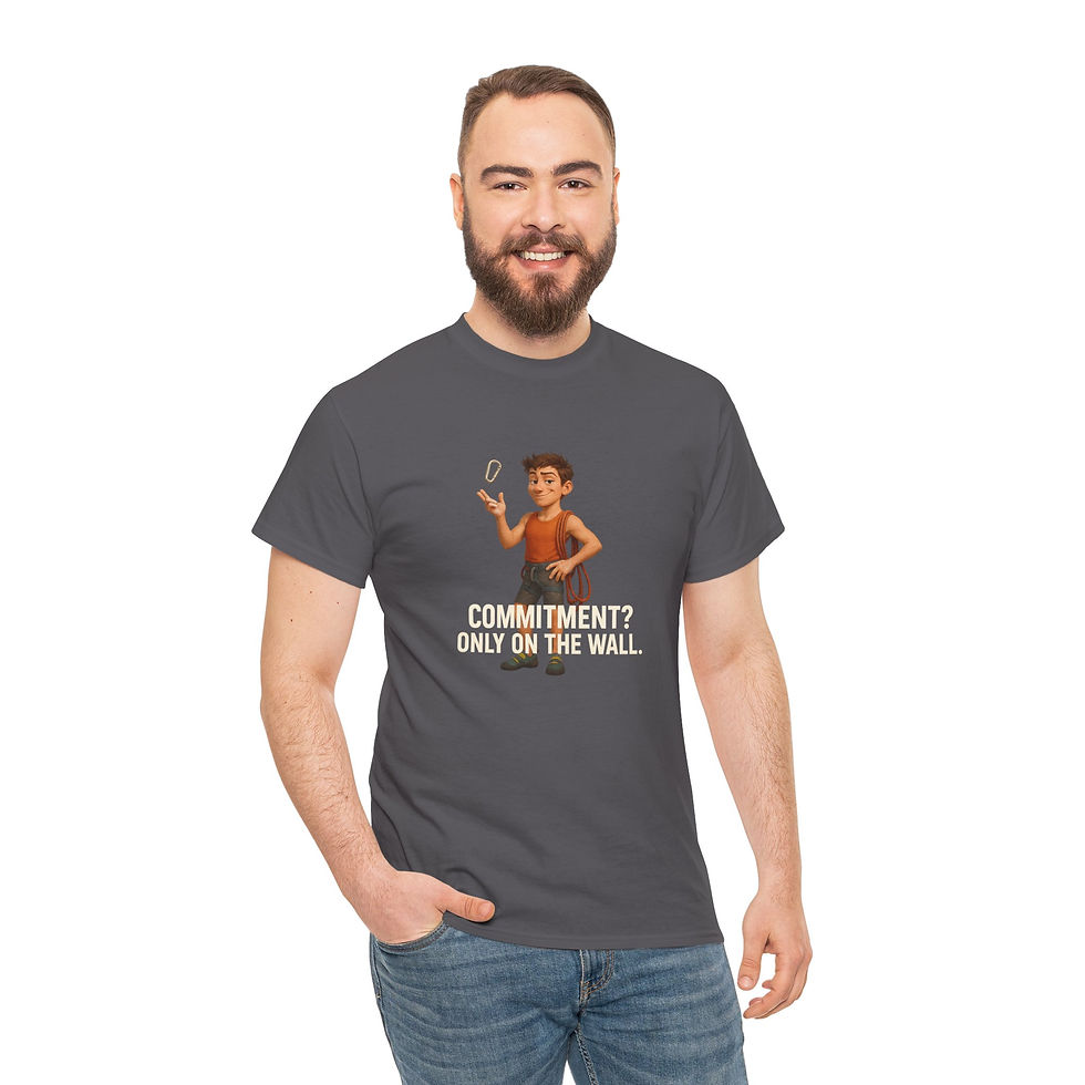 Thumbnail: Funny Climbing T-Shirt – Commitment? Only on the Wall (Male Character)