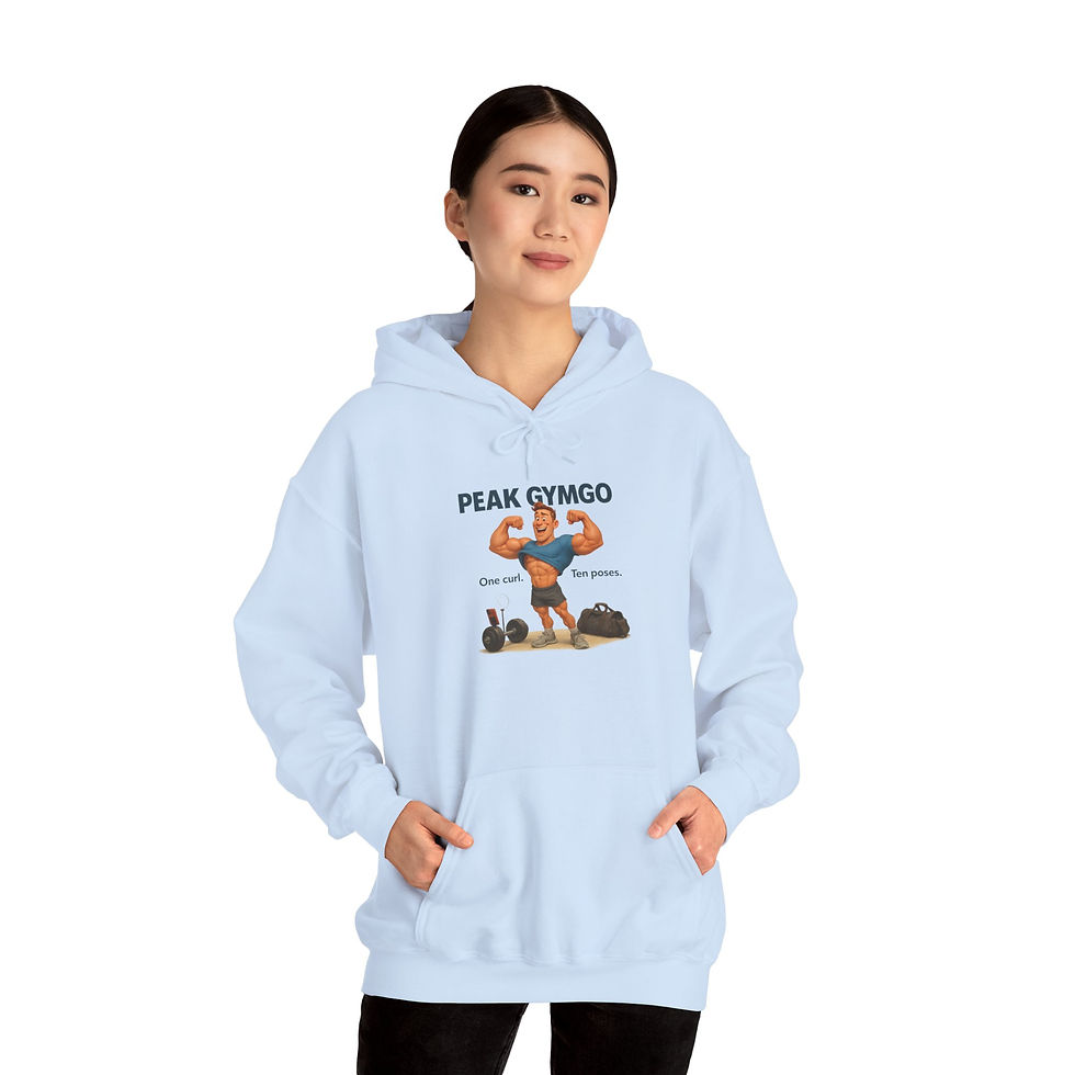 Thumbnail: Unisex Hoodie – Peak GymGo: One Curl, Ten Poses (Blue Text)