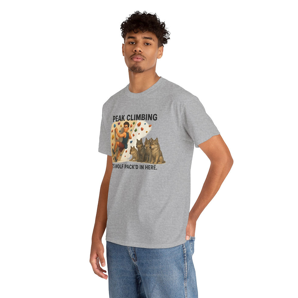 Thumbnail: Funny Climbing T-Shirt – Peak Climbing: It’s Wolf Pack’d in Here
