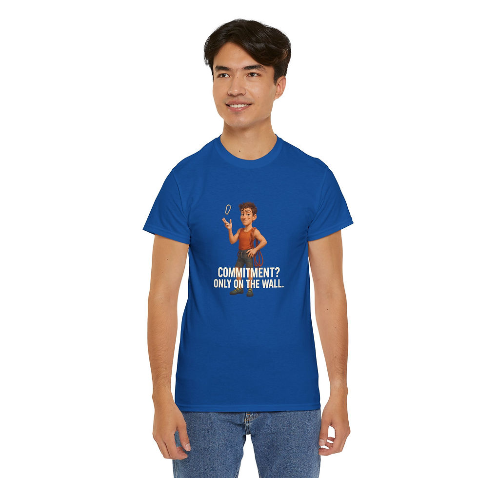 Thumbnail: Funny Climbing T-Shirt – Commitment? Only on the Wall (Male Character)