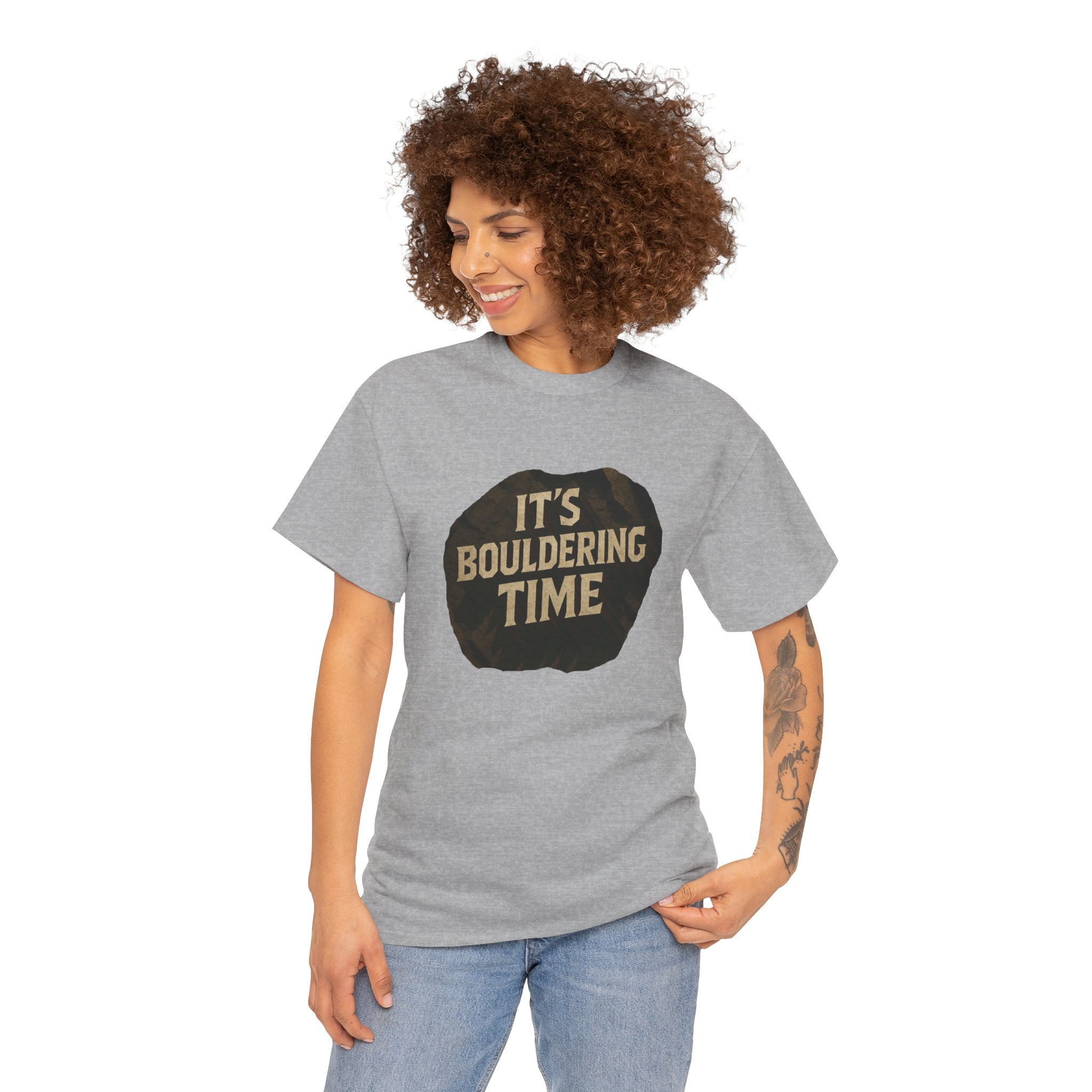 It’s Bouldering Time T-Shirt – Text on Boulder Design