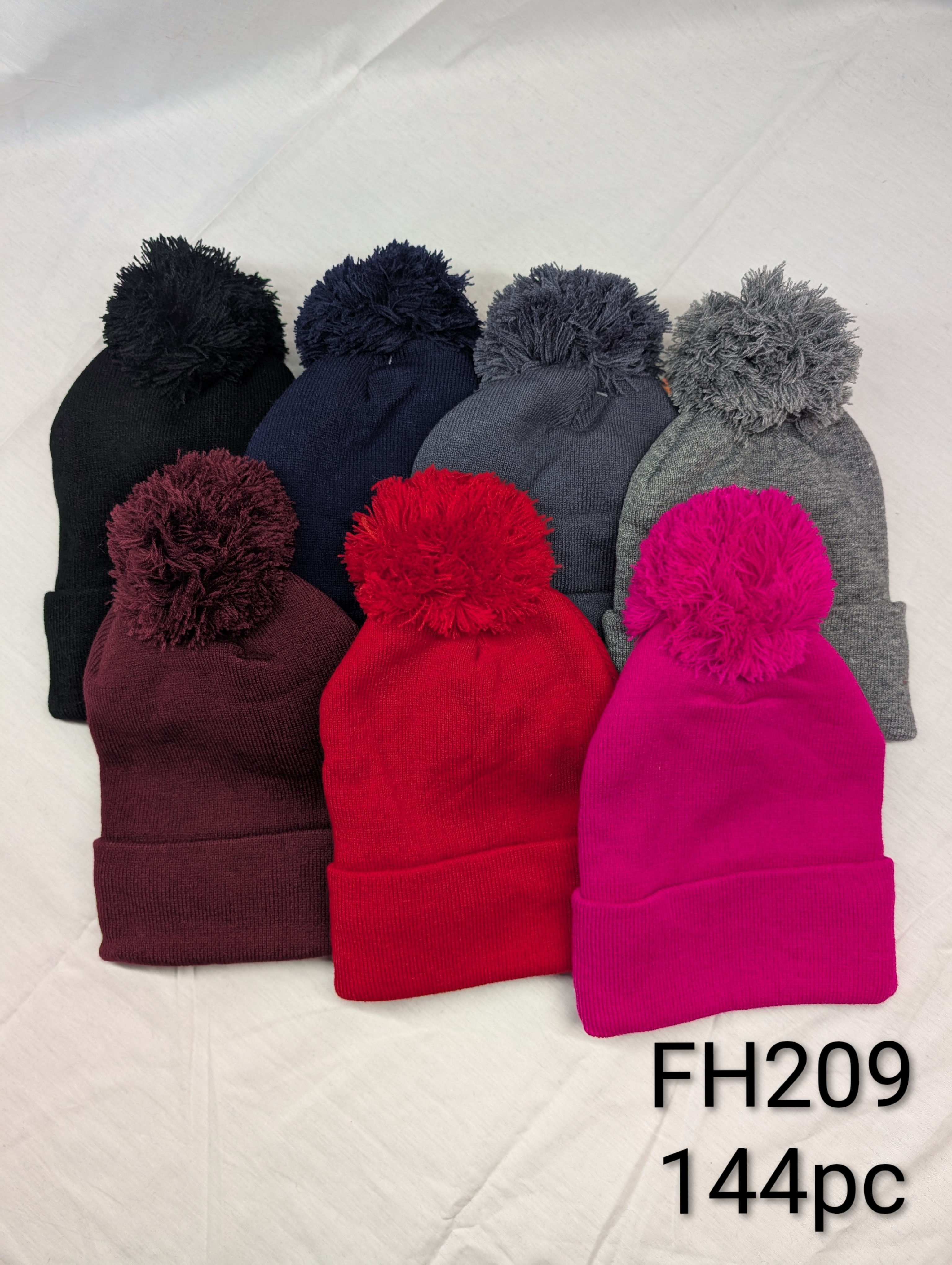 Solid Color Beanie with Pom