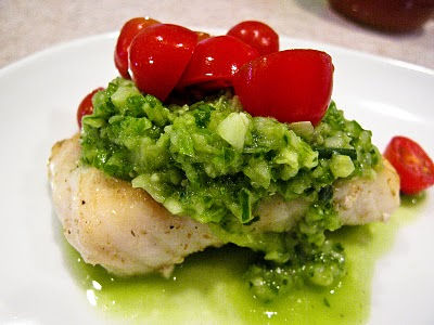 Baked Alaskan Cod with Tomato and Pesto