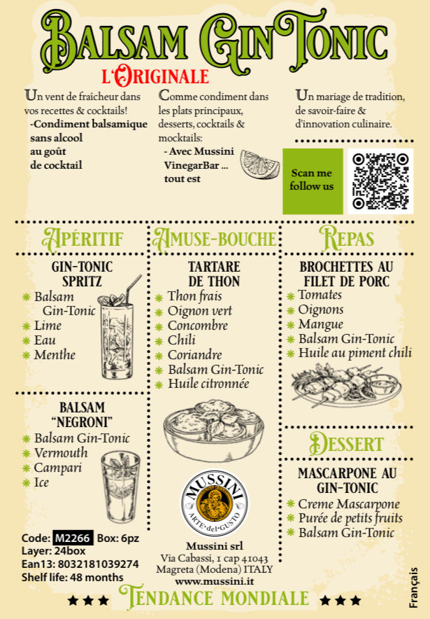 Miniature : VINAIGRE BALSAMIQUE AU GIN TONIC 250 ML MUSSINI