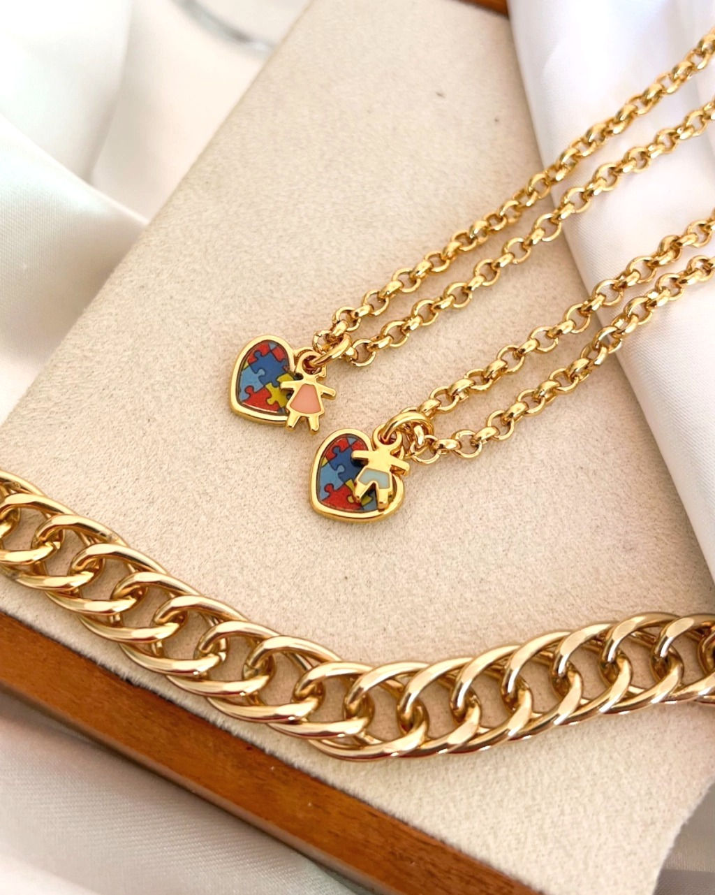 Corrente Elo Português Coração Autismo Filhos