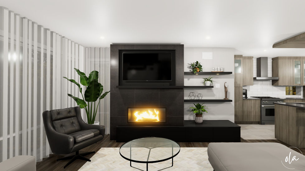 foyer mobilier noir télévision intégrée tablette salon séjour design