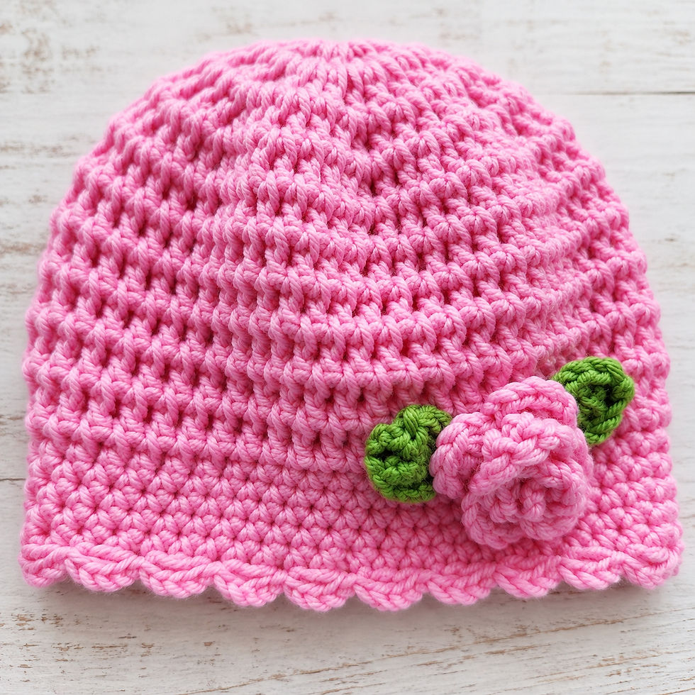 Miniaturbild: Rosa Häkelmütze mit kleiner Rose 🌸 handgemacht mit Liebe 💕