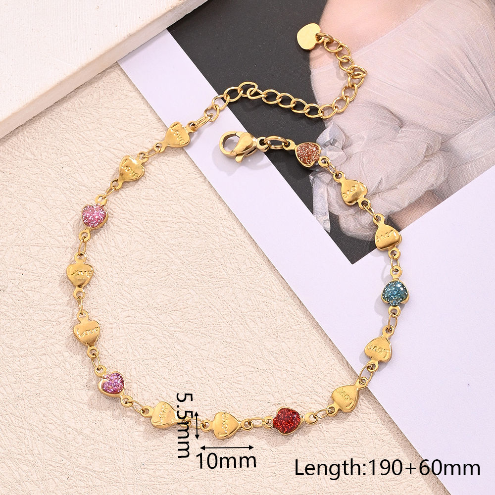 18k Gold Plated 304 Stainless Steel Colorful Heart Shape Bracelet