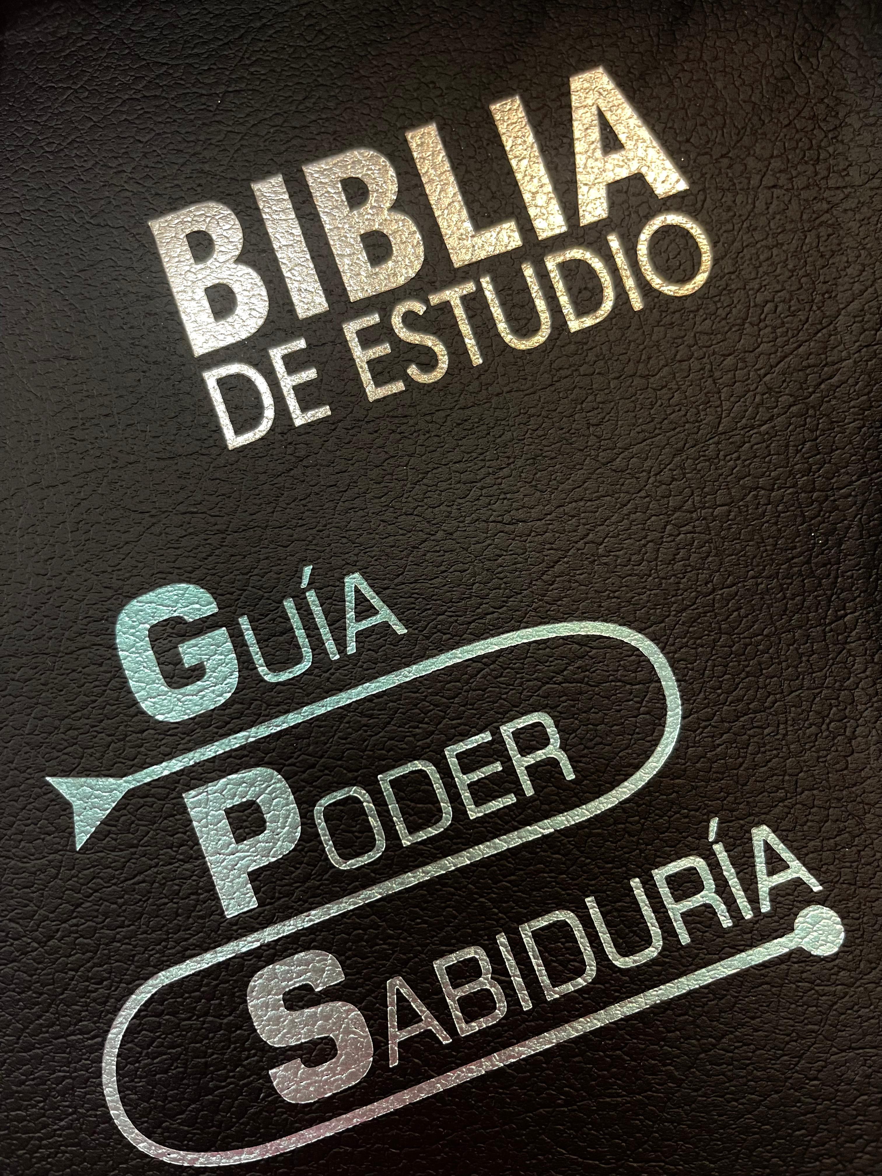 Biblia de Estudio GPS en cuero reconstituido azul oscuro, canto plateado y indic