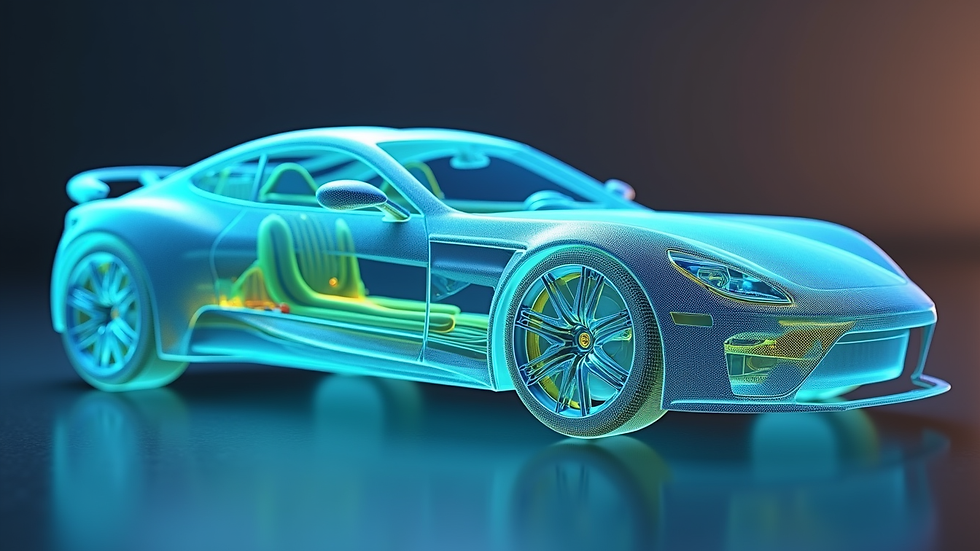 Close-up view of CFD simulation on automotive aerodynamic model