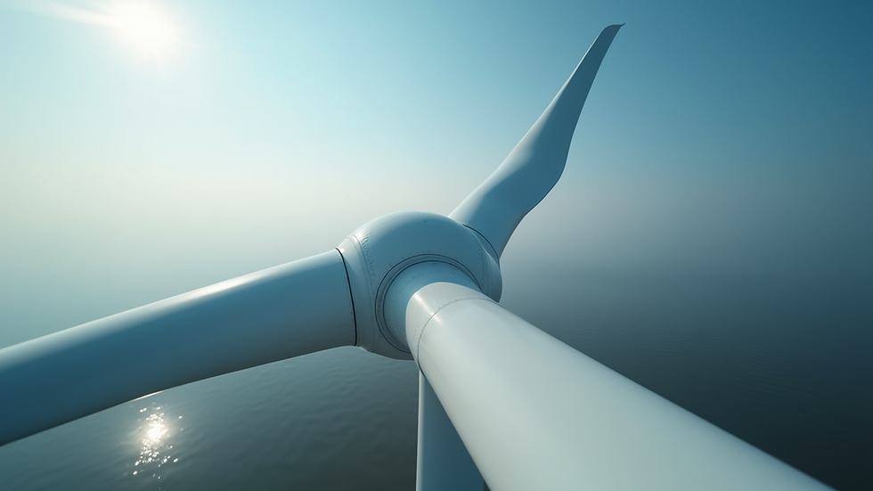 Eye-level view of a wind turbine blade with airflow simulation