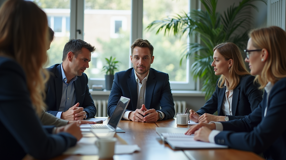 High angle view of a strategic team meeting