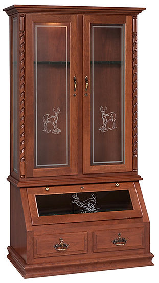Genuine Oak Gun Cab with glass deer etch