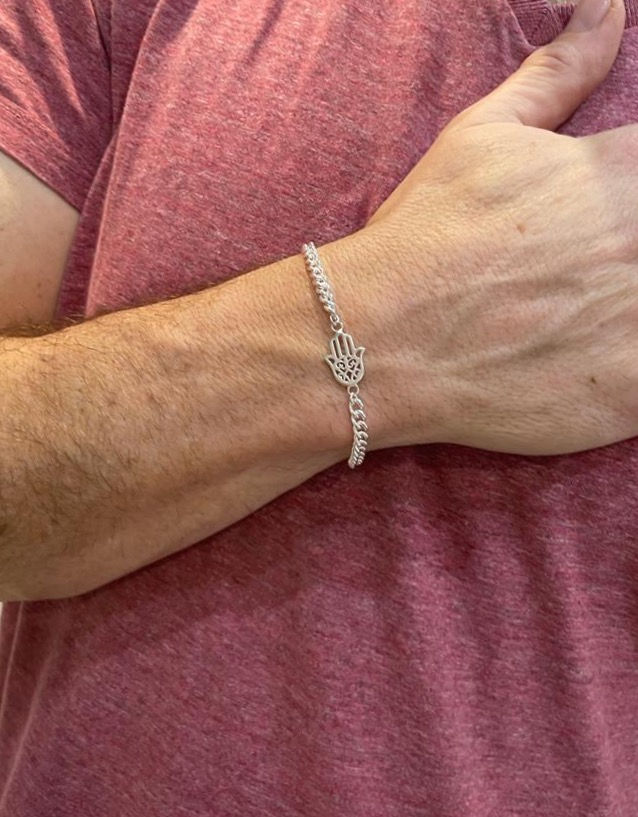 Thumbnail: Hamsa hand Sterling Silver Bracelet For men and women.