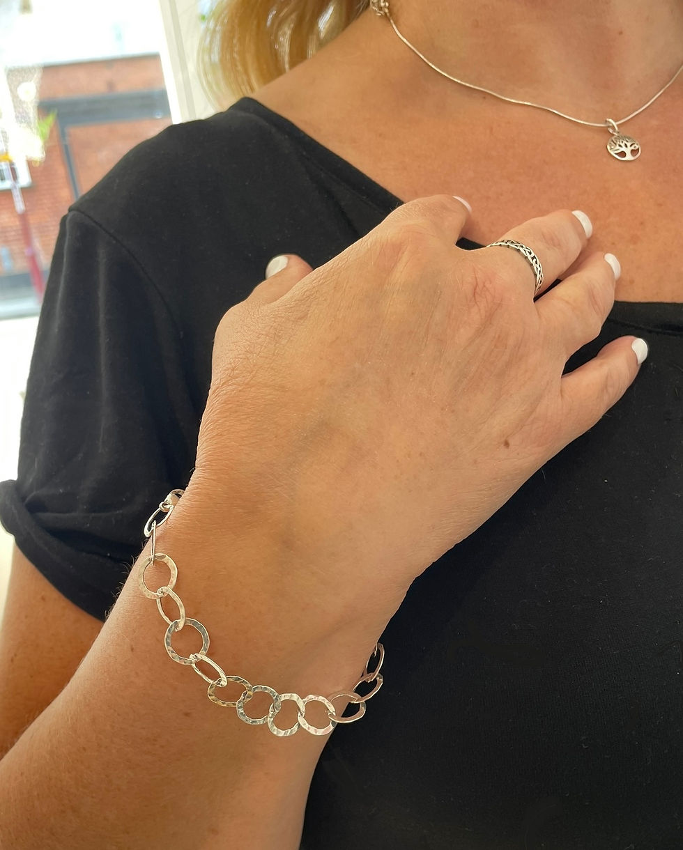 Hammered Rings Sterling Silver Bracelet