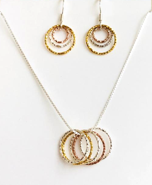 Thumbnail: Three Colours Eternity Earrings and Necklece Set