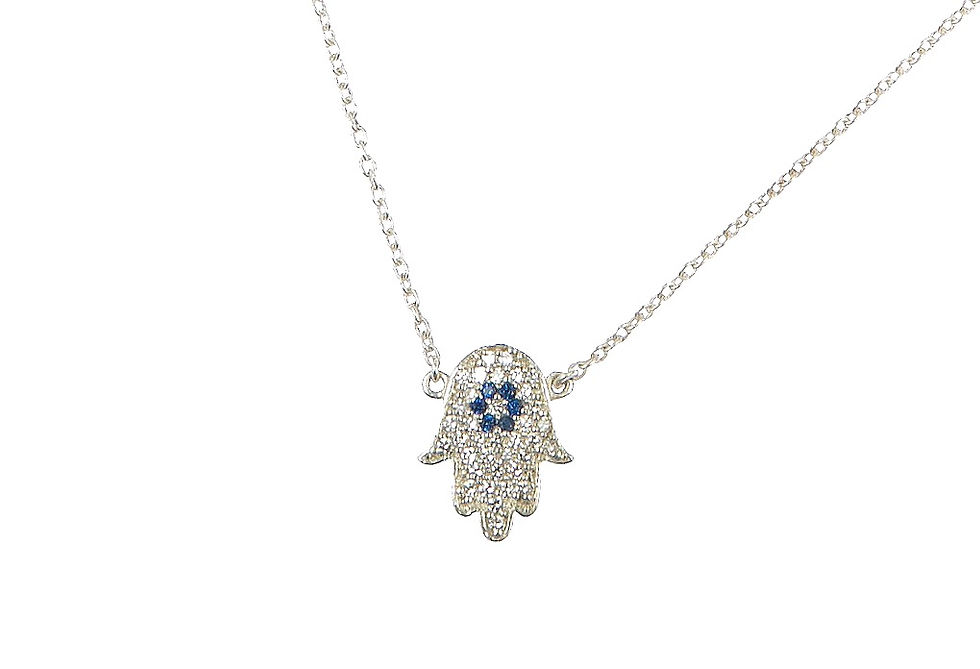 Thumbnail: Hand of Hamsa necklace good fortune, good luck, banish evil. Solid sterling silver, cubic zirconia. 16”-18” adjustable chain