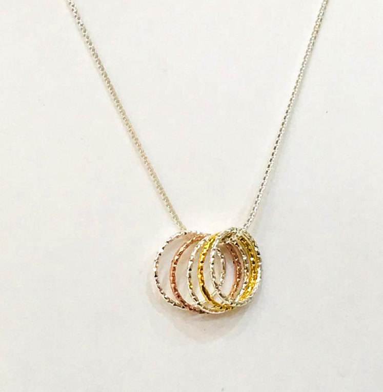 Thumbnail: Three Colours gold and silver Eternity Rings Necklace