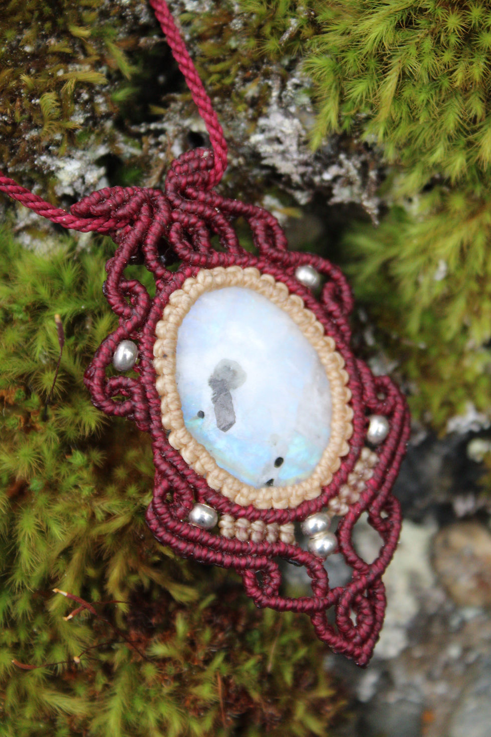 Thumbnail: Moonstone & Tourmaline Macrame Pendant