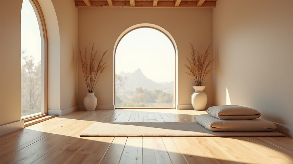 Eye-level view of a serene yoga space designed for relaxation