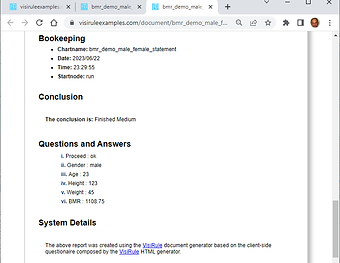 HTML view of Generated Document