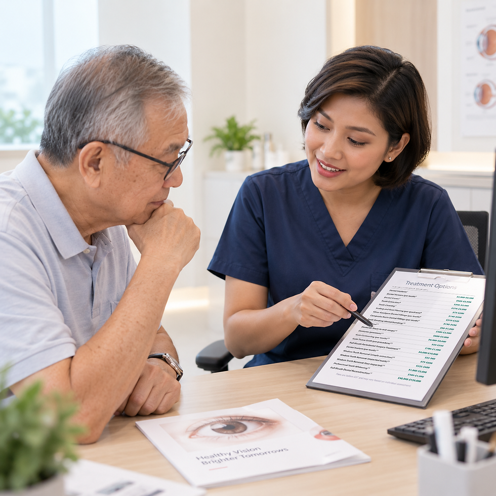 elderly man consulting costs with clinic