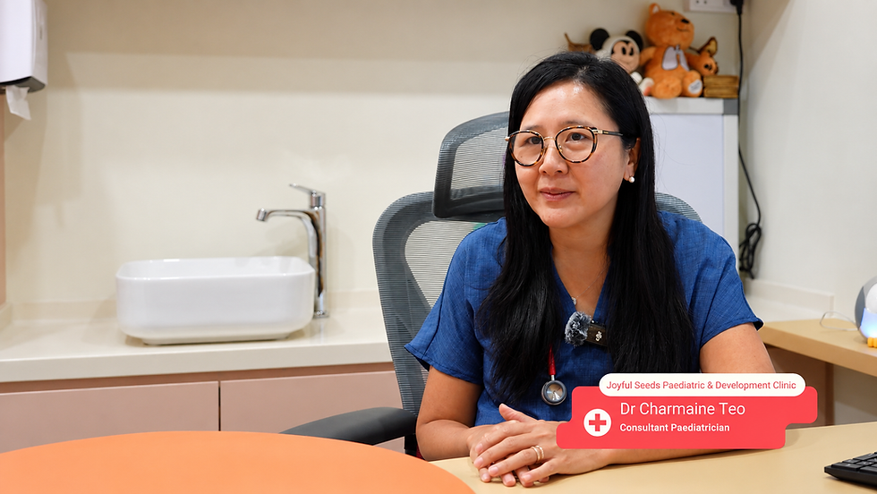 Dr Charmaine Teo, Consultant Paediatrician at Joyful Seeds Paediatric & Development Clinic, speaking during a professional clinic video interview.