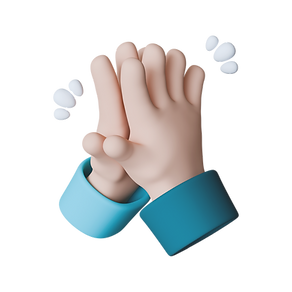 3D illustration of two hands high-fiving, representing Clinic Genie's partner services and enhanced solutions through collaboration.
