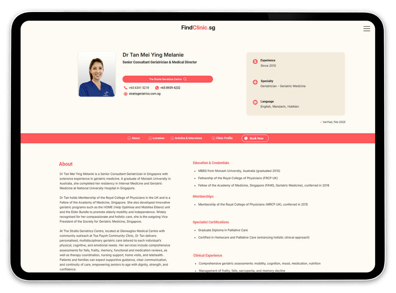 specialist's profile preview on ipad