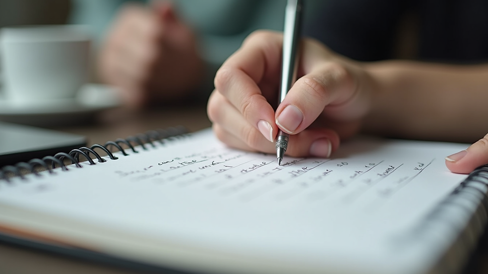 Close-up view of a therapist’s notebook with handwritten notes during a session