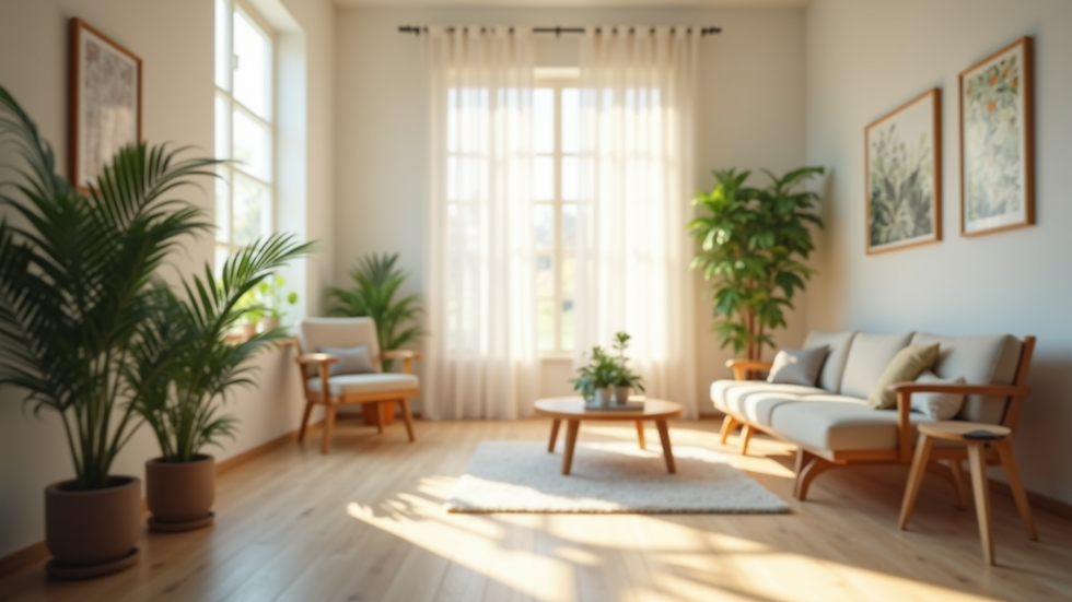Close-up view of a calm therapy office with soft lighting and plants