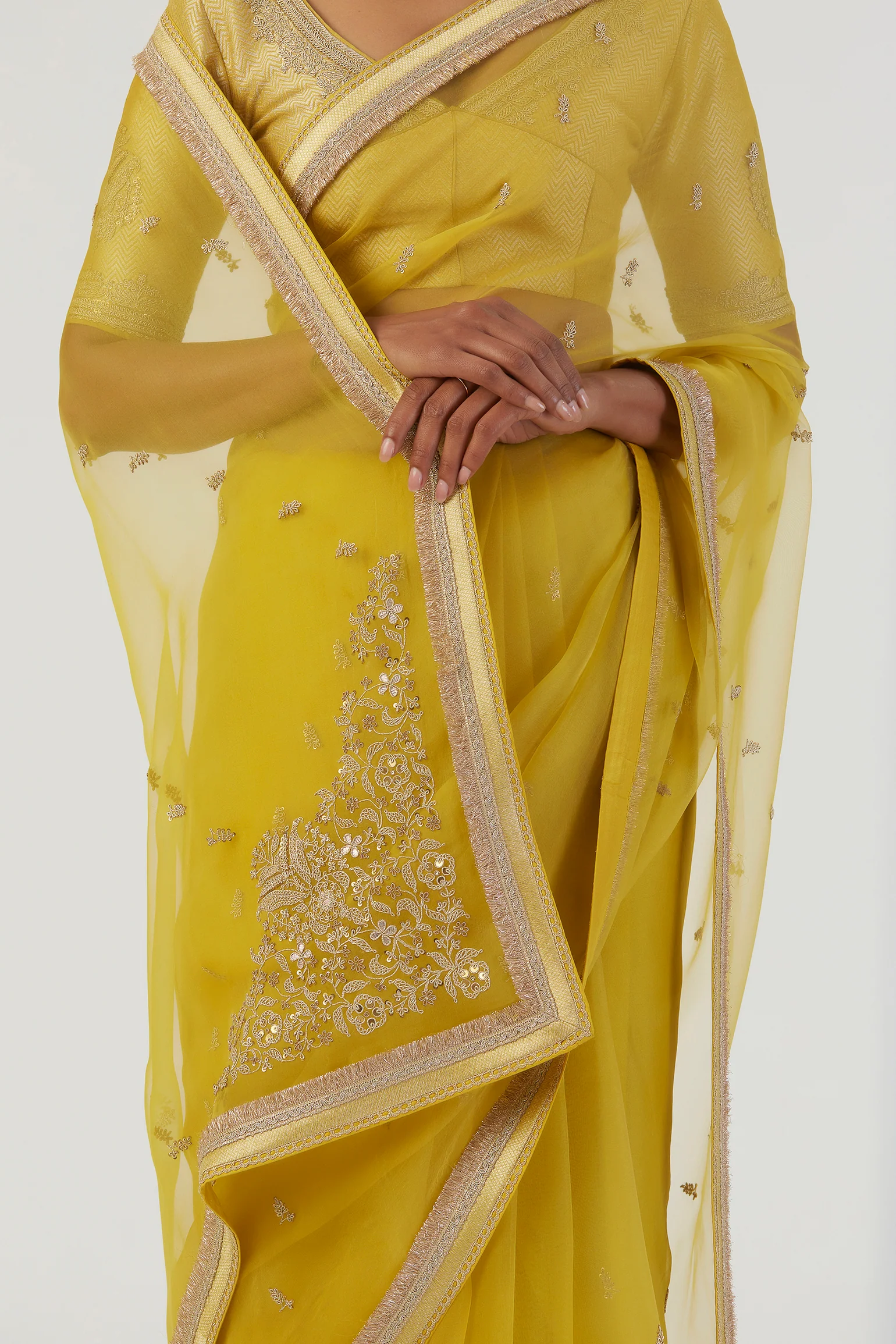 Lajjoo C Gia Saree floral marodi embroidery and handcrafted border details