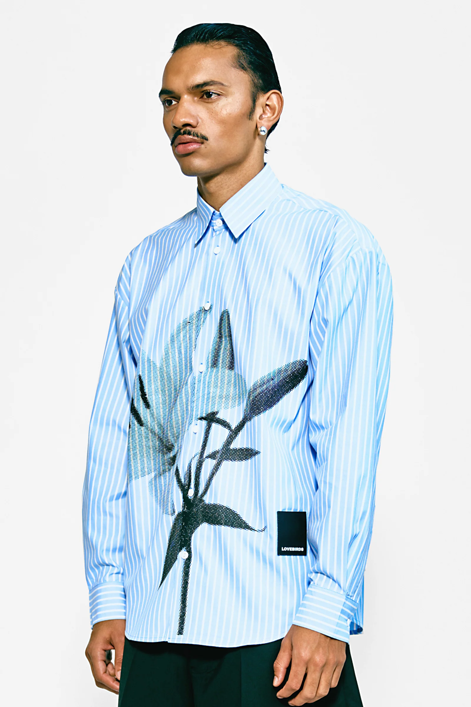 Lovebirds Studio Lilly Stripe Shirt Carolina blue floral print
