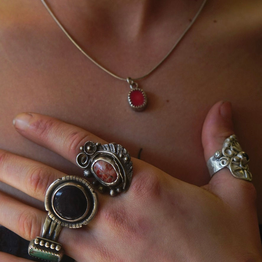 Miniatura: three jax ONE OF A KIND Red Jasper and feather sterling silver ring