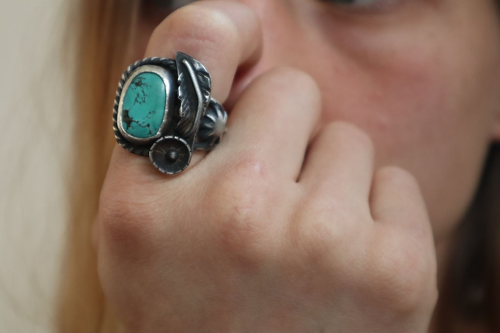 Miniatura: three jax Green turquoise feather and star sterling silver ring