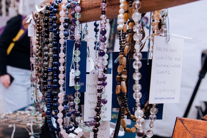 Three Jax individually handmade assorted sterling silver jewellery and colourful beaded necklaces pictured at markets in Brisbane, Queensland