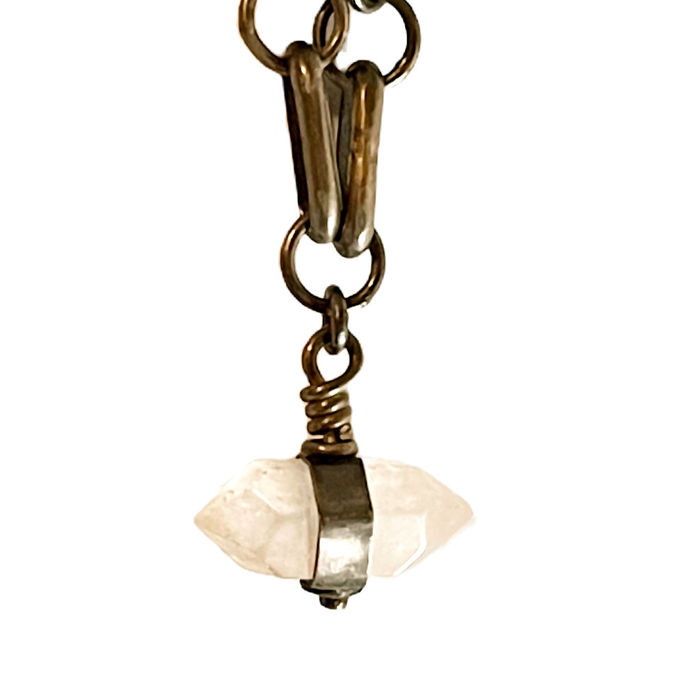 サムネイル： TRIUNE double terminated rose quartz gemstone sterling silver necklace