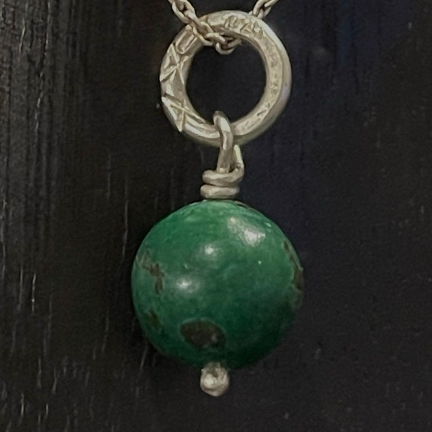 three jax Chrysocolla gemstone crystal ball pendant