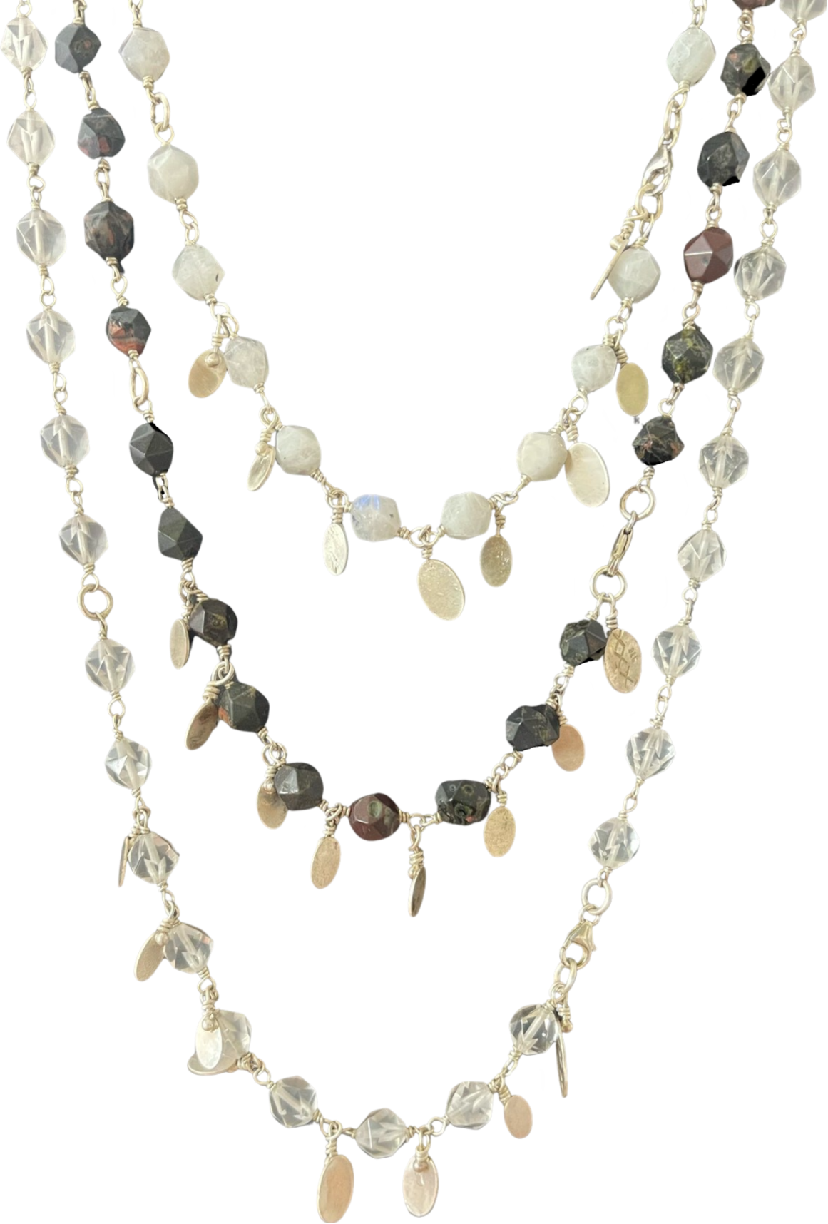 three jax handmade Leaves & star cut gemstone solid sterling silver rosary style