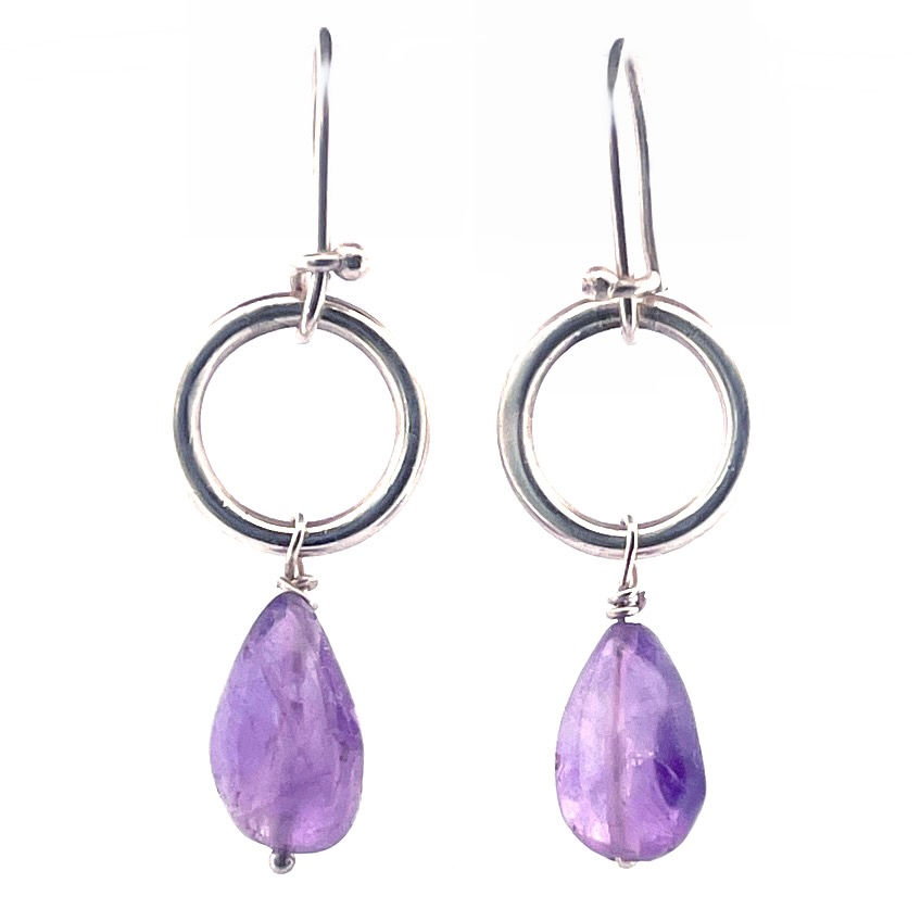 three jax sterling silver handmade DROP Amethyst Earrings