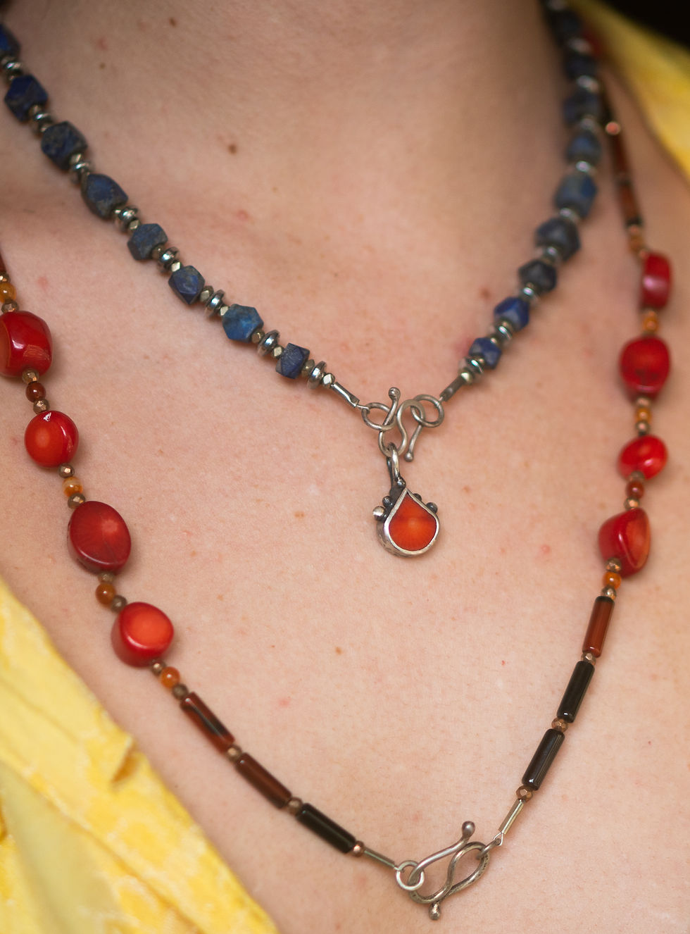 サムネイル： Three Jax Coral Gemstone Sterling Silver 925 Pendant necklace