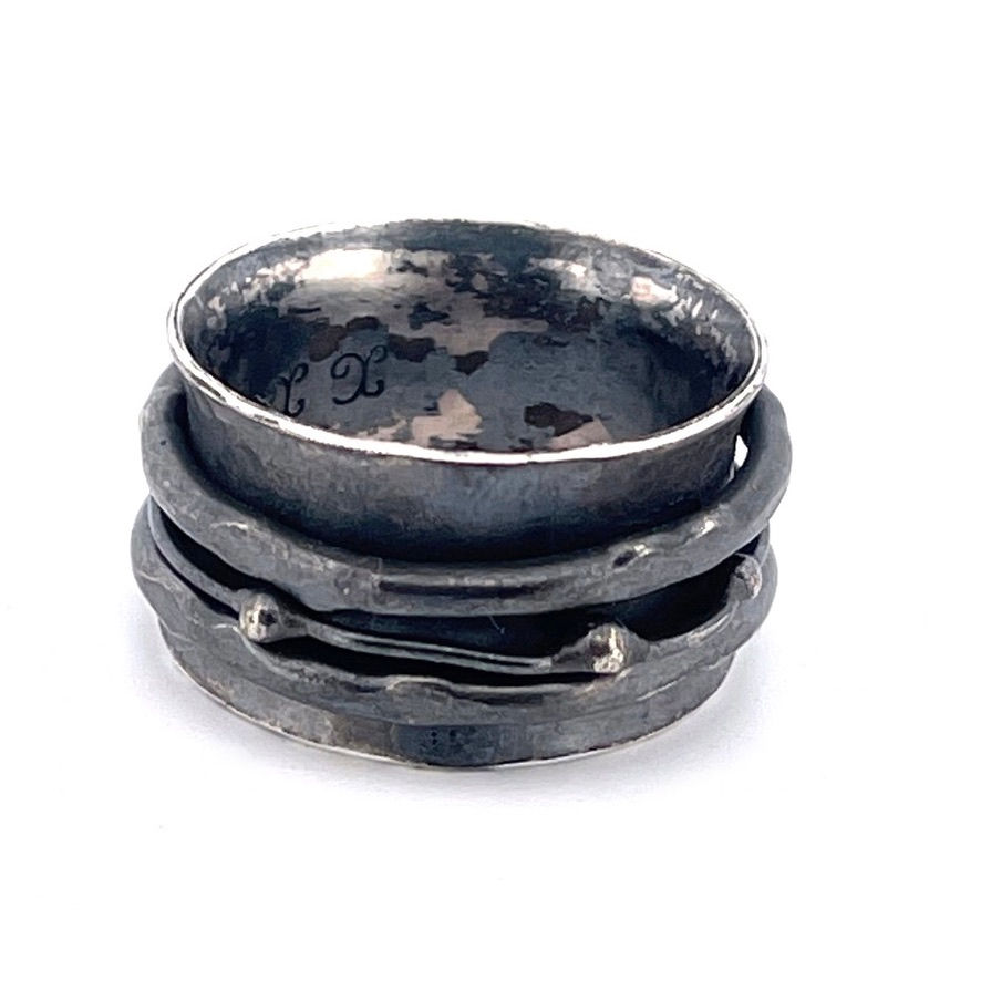 three jax organic wave solid sterling silver spinner ring