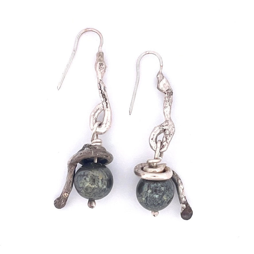 Three Jax SNAKE Pyrite gemstone  sterling silver earrings