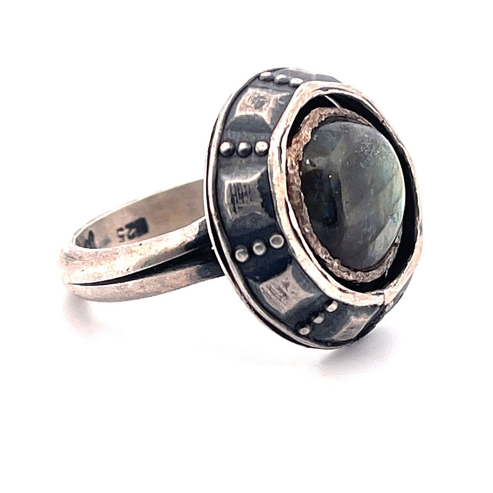 サムネイル： three jax Cratered Labradorite handmade gemstone sterling silver ring